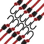 ANSIO Bungee Cords with Hooks 16”-40cm Pack of 10 UV-Resistant Elastic Straps Ideal for Securing Luggage, Racks,Camps, Motorcycle, Tarps,Garden Furniture, Hand Truck,DIY Storage Multi-Purpose-Red