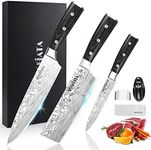 MOSFiATA Kitchen Knife Set - [Vegetable Knife, Petty Knife] High Carbon Stainless Steel Kitchen Cutter Set with Wooden Handles - 8" Cooker Knife, 7" Nakiri Knife and 5" Fruit Knife with Gift Box