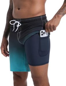 difficort Mens Swimming Trunks with Compression Liner Quick Dry Board Shorts Swimsuit with Zipper Pockets,Black Blue Gradient,XX-Large