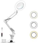 Achort LED Desk Lamp, 5X LED Magnifying Lamp Adjustable Eye-Caring Reading Lamp with Clamp, Metal Swing Arm Magnifier Light 3 Colors Illuminated for Reading, Studying, Office, Rework Craft