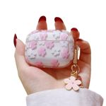 Faneiy for AirPods Pro Case with Keychain,Cute Clear Glitter Pink Flower Floral Protective Earphone Cover Case,Soft Transparent TPU for AirPods Pro Case Women Girl