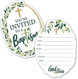 Baptism Elegant Cross - Shaped Fill-in Invitations - Religious Party Invitation Cards with Envelopes - Set of 12