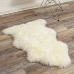 Natural Milan Genuine Sheepskin Area Rugs with Thick and Lush Pile, Fluffy Sheep Fur Rug with Anti-Skid Backing for Bedroom Living Room, Single Pelt, Ivory 2 ft x 3 ft