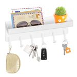 VIS'V Key Holder Wall Mount, Small Metal Key Rack with Tray Adhesive Key Hanger Storge Key Mail Holder Key Organizer with 6 Key Hooks for Entryway Doorway Hallway Camper RV - Frosted White