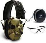 Walker's Razor Slim Electronic Muff (Multicam Camo Tan) with Case and Shooting Glasses Bundle (3 Items)