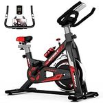 Exercise Bike - Indoor Spinning Bike - Slient Flywheel, LCD Monitor, Adjustable Seat - Cycling Machine for Home Workout and Fitness, Stationary Spin Bike Trainer Home Exercise Equipment (Black & Red)