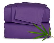 Pure Bamboo Sheets King Size Bed Sheets 4 Piece Set, 100% Organic Bamboo, Luxuriously Soft & Cooling, Double Stitching, 16" Deep Pockets, 1 Fitted, 1 Flat, 2 Pillowcases (King, Purple)
