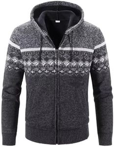 Shuanghao Hommes-Cardigan Hoodie-Pull Tricoté-Chandail Sweater-Veste -Col Surélevé en Maille Polaires Doublé Chaud Villosités Décontractée Casual Blouson Gilet Cardigan Automne Hiver Homme Gris XS