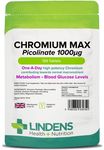 Lindens - Chromium Max 1000mcg Picolinate - 120 Tablets - UK Made - 4 Months Supply - Detox, Metabolism, Blood Glucose | Mega Potency (2500% NRV) | Letterbox Friendly, Vegan