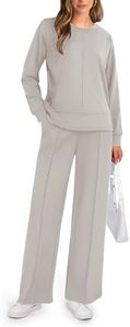 TESANCCO Women's 2 Piece Tracksuit Long Sleeve Crewneck Sweatshirts Wide Leg Sweatpant Casual Fall Outfits Travel Sets Khaki M