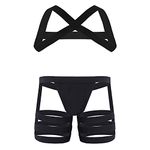 CHICTRY Men Elastic Shoulder Chest Muscle Harness Belt with Bulge Pouch Garters Briefs Set Underwear Black M