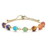 JOVIVI 7 Chakra Healing Crystal Bracelet Women Natural Gemstones Yoga Reiki Chakras Stone Anxiety Beads 14K Gold Plated Bangle Girls Jewellery Gifts for Mother Day Mum Mom Gifts