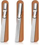 3 Pieces Stainless Steel Nail Files Metal Nail File with Leather Case Heavy Duty Nail File Double Sided Metal Nail Files Manicure Set Nail File with Leather Sheath (Brown)