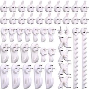 H&S Picture Hanging Hooks Set for Brick Walls - 53 Pieces White Plastic Frame Hangers Without Nails for Frames and Canvas - No Nail Picture Hangers for Hard Walls