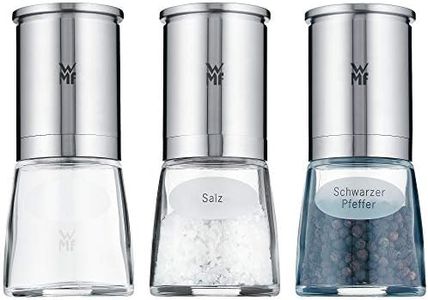 WMF Ceramill de Luxe - Juego de 3 piezas molinillos de sal, pimienta, y especias de acero Inoxidable y cristal molinillo de cerámica