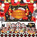 239 Pcs Casino Party Decoration Supplies Include Casino Birthday Backdrop Poker Themed Table Cover Balloons and Poker Party Plates Napkins Set for Las Vegas Casino Night Birthday Party Decor