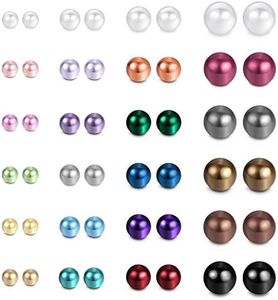 JewelrieShop Faux Pearl Earrings Stud Set for Women Fake Colorful Pearls Studs Earing Pack Hypoallergenic Stainless Steel Ball Studs Jewelry (24pairs,4-8mm,Assorted Size,MultiColor)