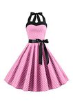 YMING Women 1950s Polka Dot Party Dress Vintage Tea Dress Retro Rockabilly Cocktail Swing Prom Gown PK XL Pink