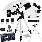 Suicune Telescope for Astronomy Adult Kids Beginners, 15X-150X Astronomical Refractor Telescope, 300X70mm Telescope with Tripod Smartphone Adapter White