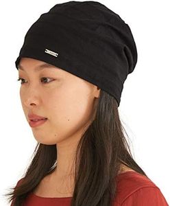 Women Light Weight Summer Beanie - Men Slouchy Beanie Hat 100% Cotton Stretchy Slouch Knit Chemo Cap Black M