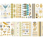 Yesallwas Metallic Glitter Tattoos Temporary for Women Teens Girls (8 Sheets) Gold Silver Waterproof Tattoos Fake Jewelry, floral,Jewelry,Feather flash tattoos