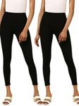 De Moza Pack of 2 Black Ankle Length Leggings Solid Cotton