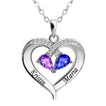 Ruibeila Personalized Heart Necklace with Birthstone, Custom 2 Names Necklace Love Heart Pendant Birthstones Jewelry for Women,Mother,Wife,Girlfriend Mother's Day Jewelry Gifts (Silver 1)