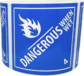 Laminated Dangerous When Wet Hazard Class 4 D.O.T Labels 4 x 4 Inch Square 500 Stickers on a Roll