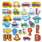 Mini Leaves 26 Pieces Transport Full Magnetic Fridge Magnets for Kids- Car, Bus, Boat, UFO with Traffic Sign Board for whiteboard - Educational Toy for Kids