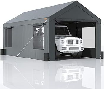 VEVOR Carport 12'x20' Portable Garage, Upgraded Extra Large Car Canopy with Roll-up Ventilated Windows, Removable Sidewalls, Waterproof UV Resistant All-Season Tarp for Pickup Truck & Boat