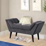 Alunaune Velvet Tufted Ottoman Bed Bench for Bedroom End of Bed Bench Ottoman, Upholstered Small Entryway Bench Modern Storage Footstool Bench with Wooden Legs-Dark Gray
