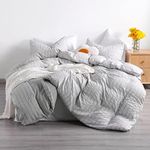 NTBAY Seersucker Twin Textured Duvet Cover Set, 2 Pieces (1 Duvet Cover + 1 Pillow Case), Light Grey Stripe Washed Microfiber Comforter Cover with Zipper Closure for Kids, 68x90 Inches, Light Grey