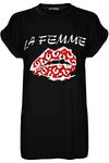 Fashion Star Women La Femme Baggy Turn Up Sleeve T Shirt Top La Femme Black Plus Size (UK 16/18)