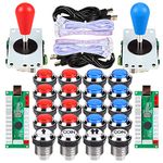 EG STARTS 2 Player Ellipse Arcade Kit Oval Bat Joystick Handles LED Chrome Arcade Buttons for Arcade Gamepads & Standard Controller DIY Games MAME Parts (Red - Blue Color)