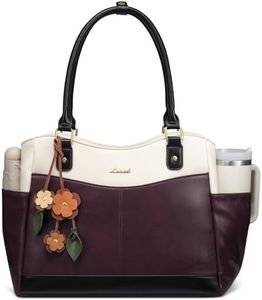 LOVEVOOK Laptop Bag for Women, 17.3 inch Original Vintage Work Tote Bag Computer Office Teacher Bag with Large Cup Holder,Purple-Beige