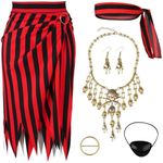 Pirate Costume Women with Accessories Set Womens Pirate Skirt Headscarf Necklace Full Halloween Role Play Outfits Red