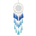 QYLJZB Wall Hanging Dream Catcher, Handmade Large Circle Lace Boho Woven Dream Catchers Tassels Decoration for Bedroom Dorm Nursery Chic Ornament Craft(Blue)