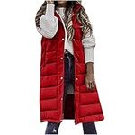 Zeiayuas Long Puffer Gilet for Women Winter Quilted Jacket Sleveless Body Warmer Vest Button Down Warm Windbreakers Lightweight Puffy Padded Gilets with Pockets Ladies UK Size 8-16