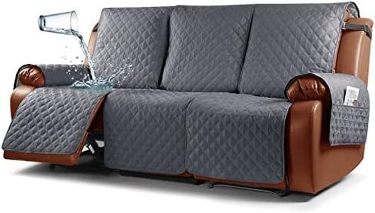 Ruaozz Waterproof Recliner Sofa Cover Couch Covers 1-Piece Washable Reclining Sofa Cover Furniture Protector with Elastic Straps Pocket for Kids, Dogs, Pets (Dark Grey, 3 Seater)