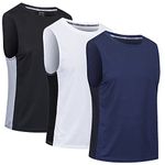 Cimic 3 Pack Men's Sleeveless T-Shirts Vest Tops for Men Dry-Fit Gym Tank Top Breathable Shirts Muscle Bodybuilding Sports Vest Tops,0505-Black White Navy-M