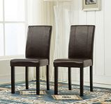 Set of 2 Faux Leather Dining Chairs With Solid Wooden Legs For Home & Commercial Restaurants [Brown* Black* Red* Cream*] (Brown)