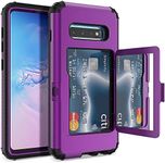 WeLoveCase for S10 Plus Wallet Case Defender Wallet Card Holder Cover with Hidden Mirror Three Layer Shockproof Heavy Duty Protection All-Round Armor Protective Case for Samsung Galaxy S10+, Purple