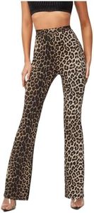 WDIRARA Women's Elastic High Waist Leopard Print Flare Leg Casual Long Pants Brown Animal XL
