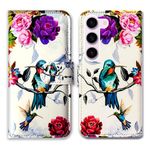 Bcov Galaxy S23 FE Case,Hummingbird in Flowers Bird Leather Flip Phone Case Wallet Cover with Card Slot Holder Kickstand for Samsung Galaxy S23 FE Multicolor