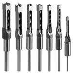 Square Hole Drill Bit, Steel Hardness Sharp Durable Mortising Chisel Set 1/2-Inch, 1/4-Inch, 3/4inch, 3/8-Inch, 5/8-Inch, 5/16-Inch, 9/16-Inch Woodworking Mortiser Drill Bit-7pcs