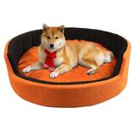 SKYMINT Reversible Round Foam Dual Ultra Soft Velvet Black Orange Color Luxury Sofa Bed PET Bed | Dog Bed | CAT Bed | Puppies Puppy Bed | Rabbit Bed (M)