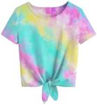 Girls Tie Dye Shirts Short Sleeve T-Shirt Casual Tie Hem Tee Tops Size 5-12 Years, Tie Dye 9, 12