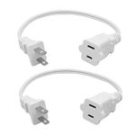 1FT Short 2 Prong Power Extension Cord White, US Male/Female Power Cable for NEMA 5-15P to NEMA 5-15R, UL Listed Perfect for Home, Office or Christmas Lights 2 Pack