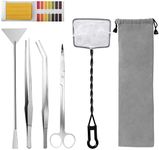 6 in 1 Aquatic Plant Aquascaping Tool Stainless Steel Silver Tweezers Scissors Spatula for Fish Tank Clean Aquascape Tools Sets with Fishing net, 80p PH Paper(Silver)