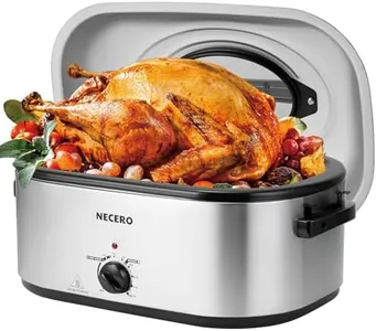 NECERO Roaster Oven 28 Quart Electric, Electric Roaster Pan with Visible & Self-Basting Lid, Large Stainless Steel Electric Turkey Roaster Oven Defrost Warm Function, Removable Pan Rack, Slow Cooker